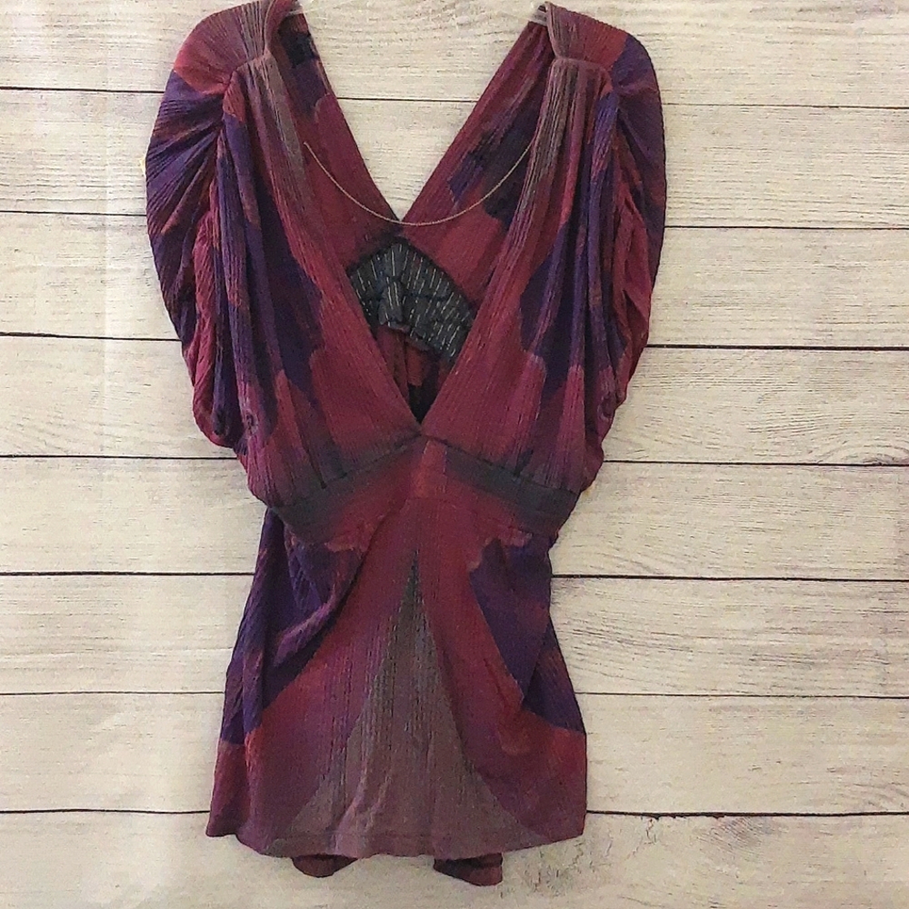 Free People Modal Bohemian Tunic Swim Coverup Surplice Sequin Purple Pink S - Picture 6 of 16